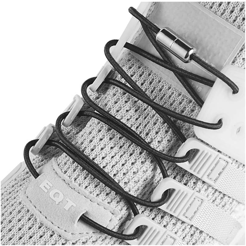 2 Pairs No Tie Elastic Shoelaces fit Adults and Kids,Shoelaces Replacement No Tie,Shoelaces for Sneaker No Tie, Black, Round