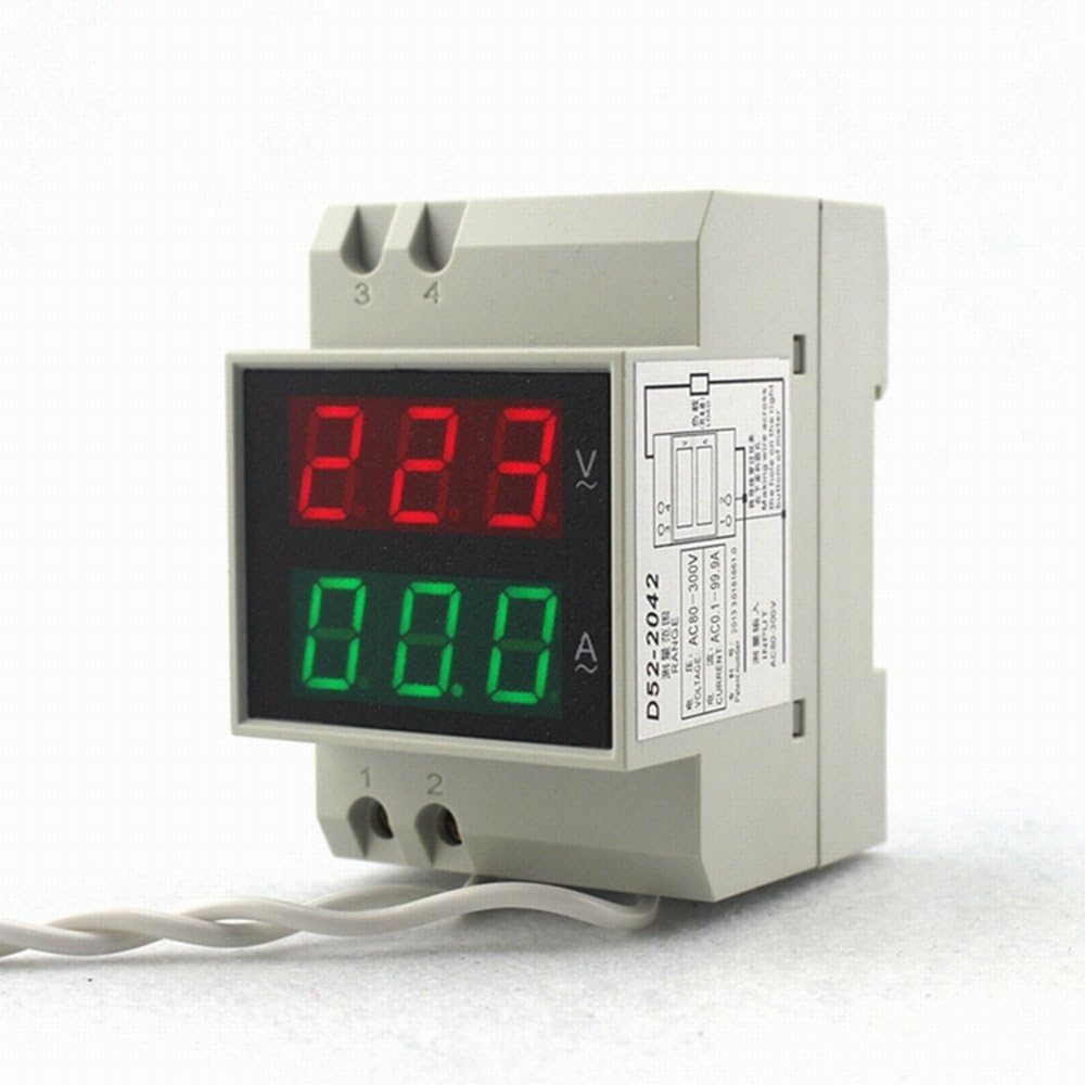 Din Rail Dual Led Display Digital AC Voltmeter Ammeter Voltage Ampere Meter Volt Current Panel Tester AC200-450V 0.1-99.9A