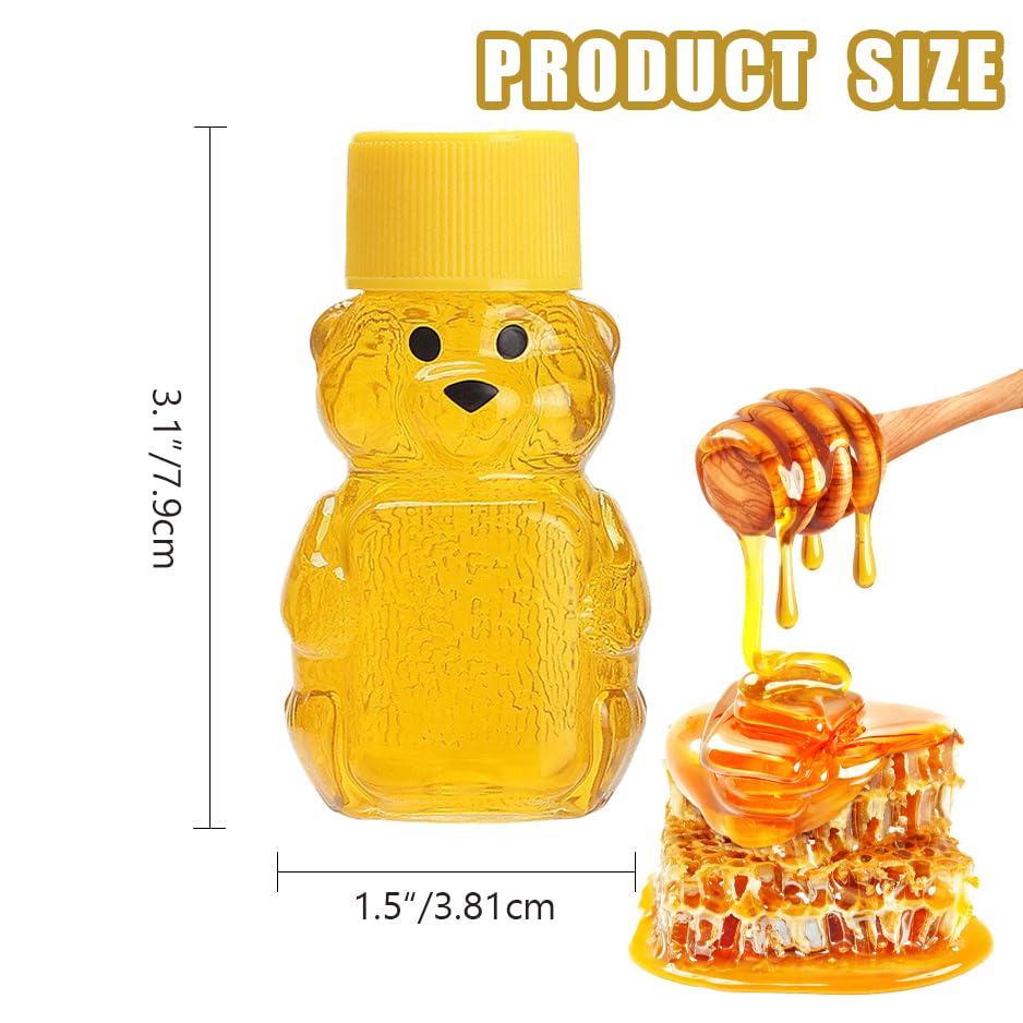 12 Sets 2oz Honey Bottles, Bear Shape Clear Empty Honey Jar with Screw Lid,Plastic Mini Honey Jars Party Favors for Storing and Dispensing (Yellow)