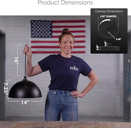 Miniatura 2 de Steel Lighting Co. Brentwood - Lámpara colgante  Montada en el techo  Domo redondo de 14 pulgadas  Estilo moderno contemporáneo de granja fabricado