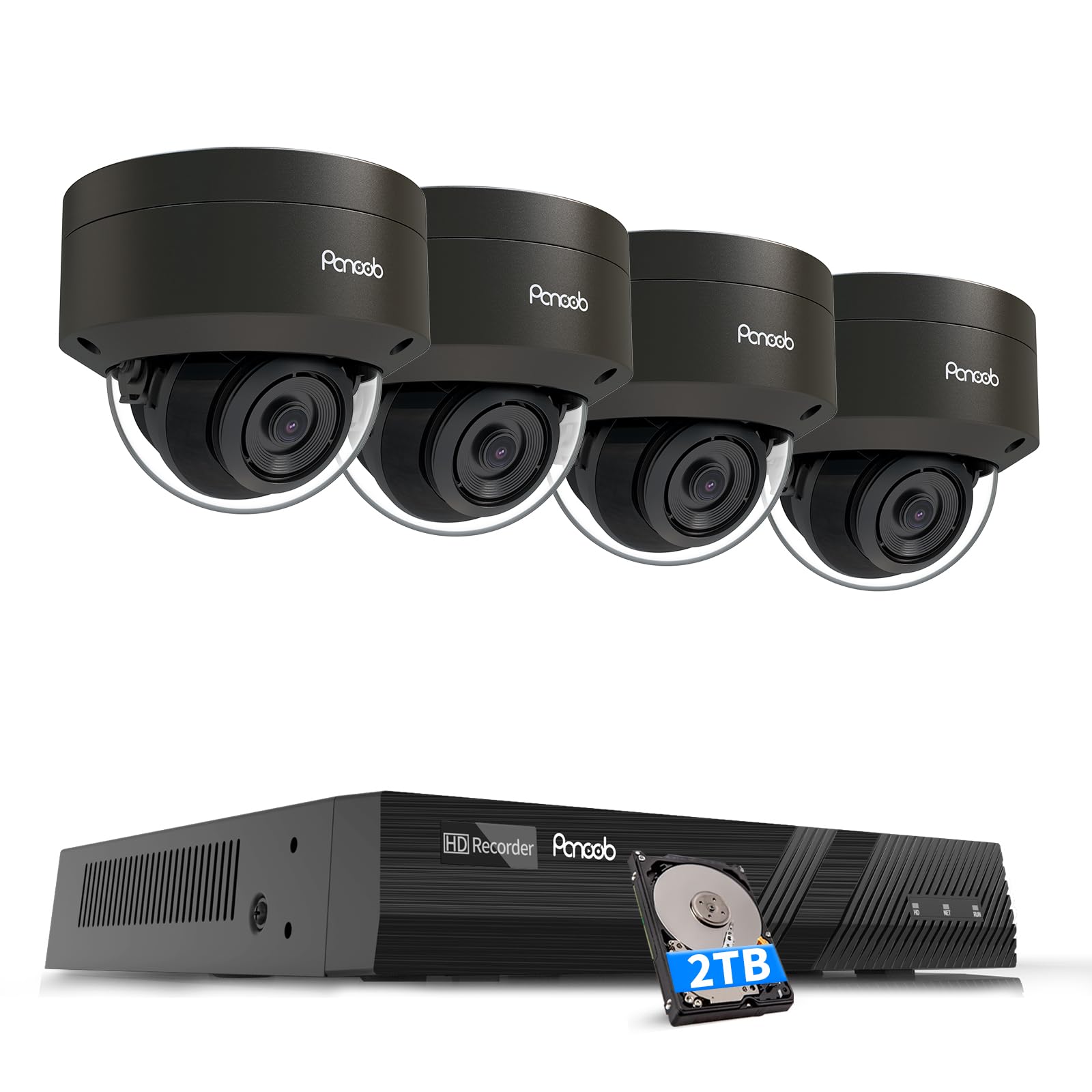 5MP Home Security Camera Systems, 4PCS Wired IP Vandal-Proof Dome Cameras Outdoor with Person Detection, Built-in Mic IP66 2.8mm Lens 100ft IR Night Vision, 4K 8CH NVR 2TB HDD, PD54B0408-5M