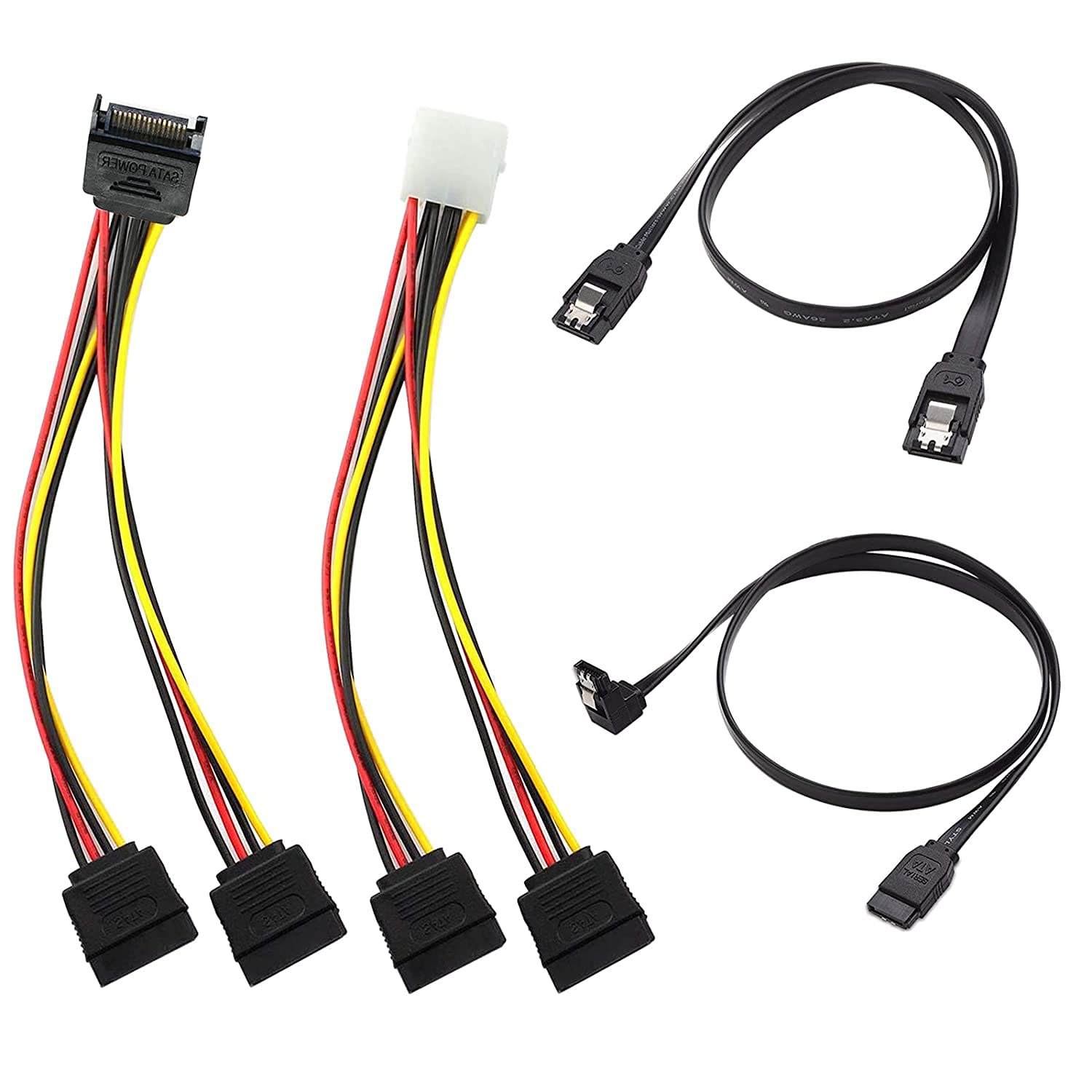 TAAPSEE SATA III Data Cable and SATA Power Cable Kit with Straight and 90 Degree SATA III Cables, Power Splitter Adapter and Molex Adapter (Black) (B0C4XBCC11) Amazon Price History, Amazon Price Tracker