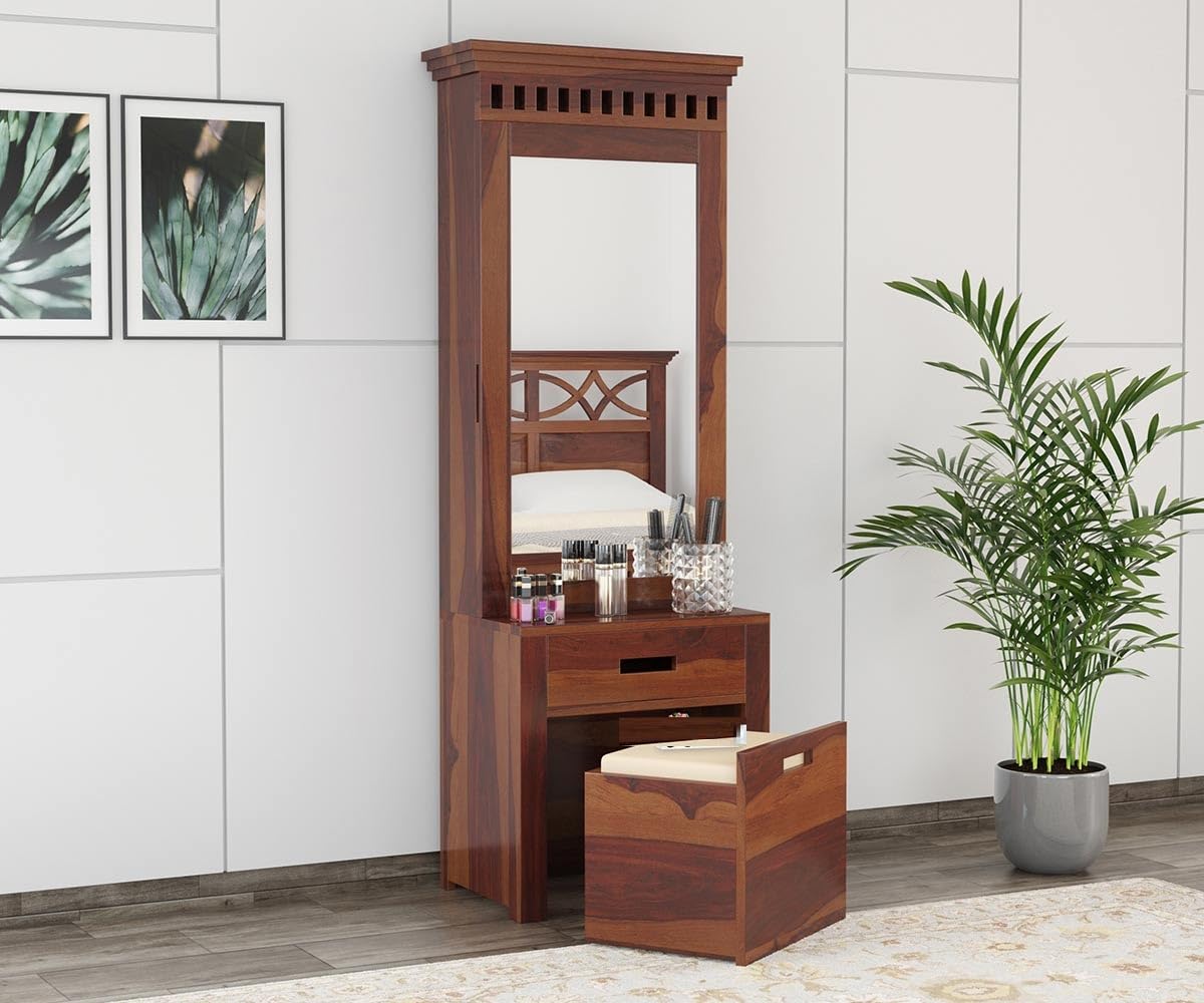 Solid Sheesham Wood Dressing Table | Wooden Dressing Table | Rosewood Makeup Table | Bedroom Furniture (Walnut)-image-26