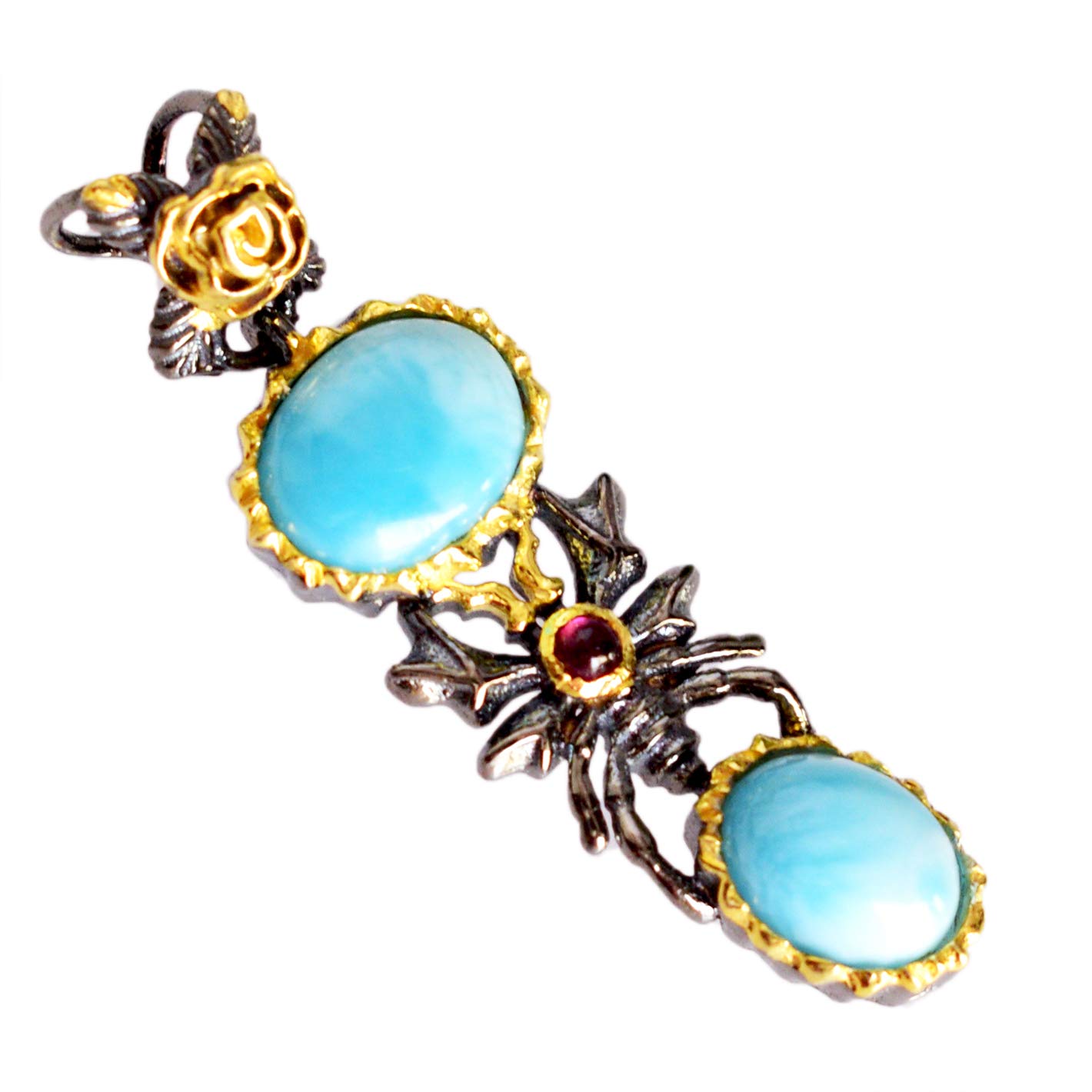 Ravishing ImpressionsLarimar Garnet Elegant Design 925 Sterling Silver With Black Rhodium, Gold Plated Pendant