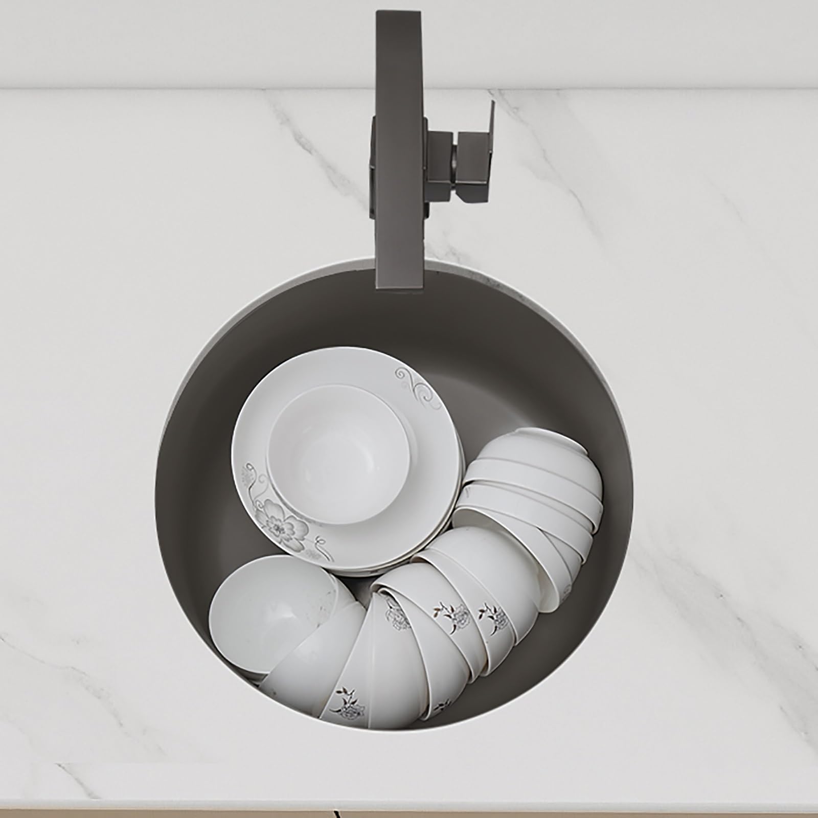 Évier rond en acier inoxydable 30x30cm compact avec son robinet carré