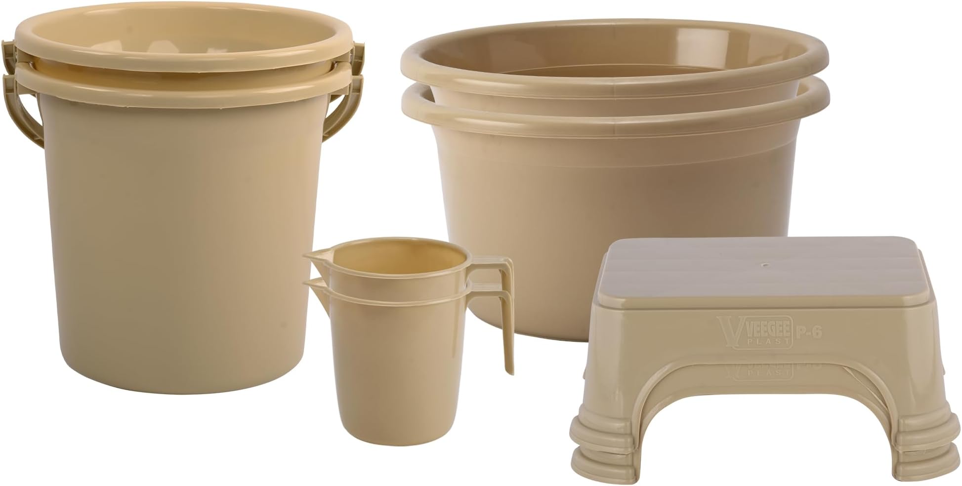 Kuber Industries Set of 8 Bathroom Combo Set | Bathing Set | Bathware Set | Each 2 Piece Tub-Bucket-Mug & Stool Combo Set for Bathroom | Modern Bathroom Accessories Set | Beige