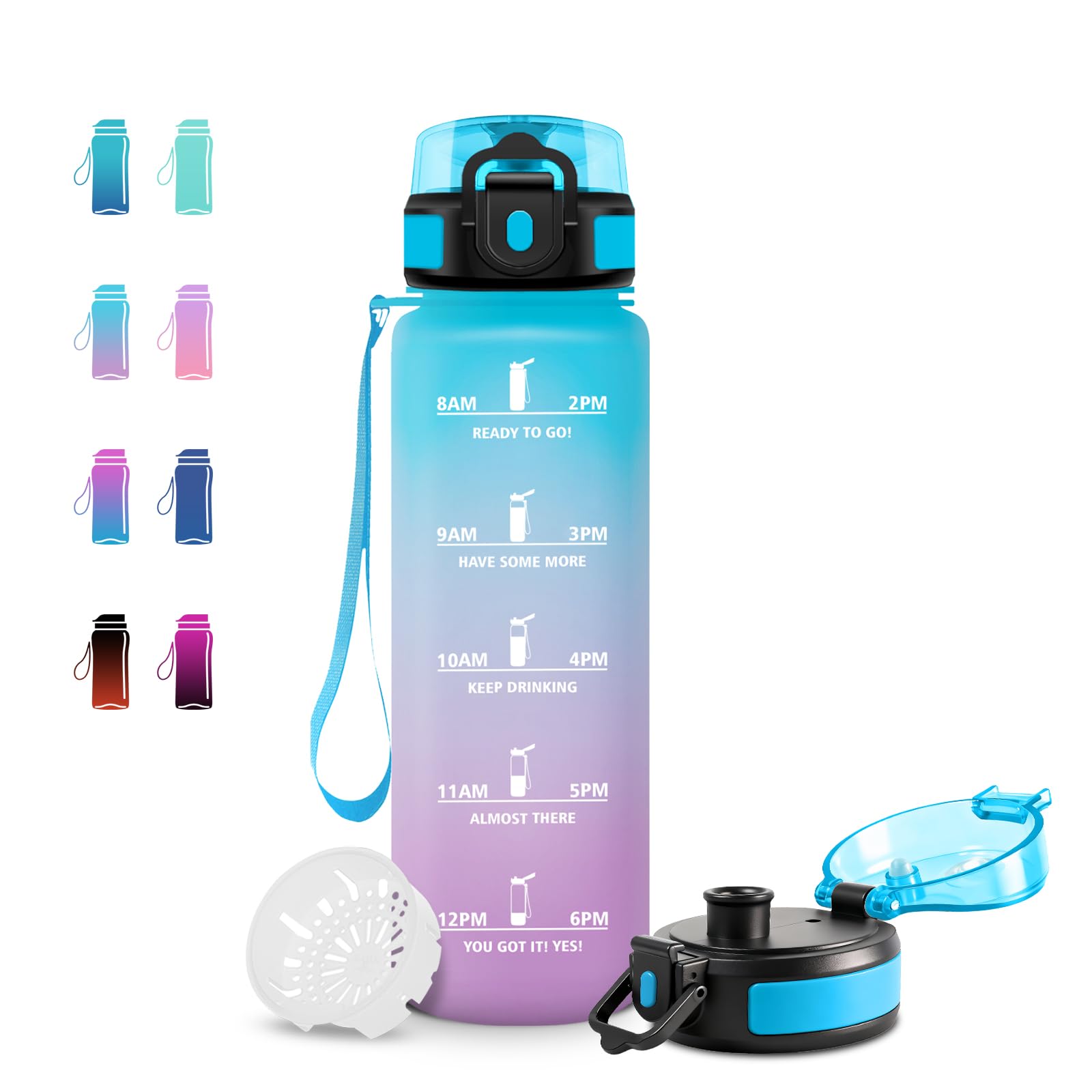 JAPORIA 500ml Water Bottle, Reusable Water Bottle, Filter Bottle, Water Bottles with Time Markers for School, Office