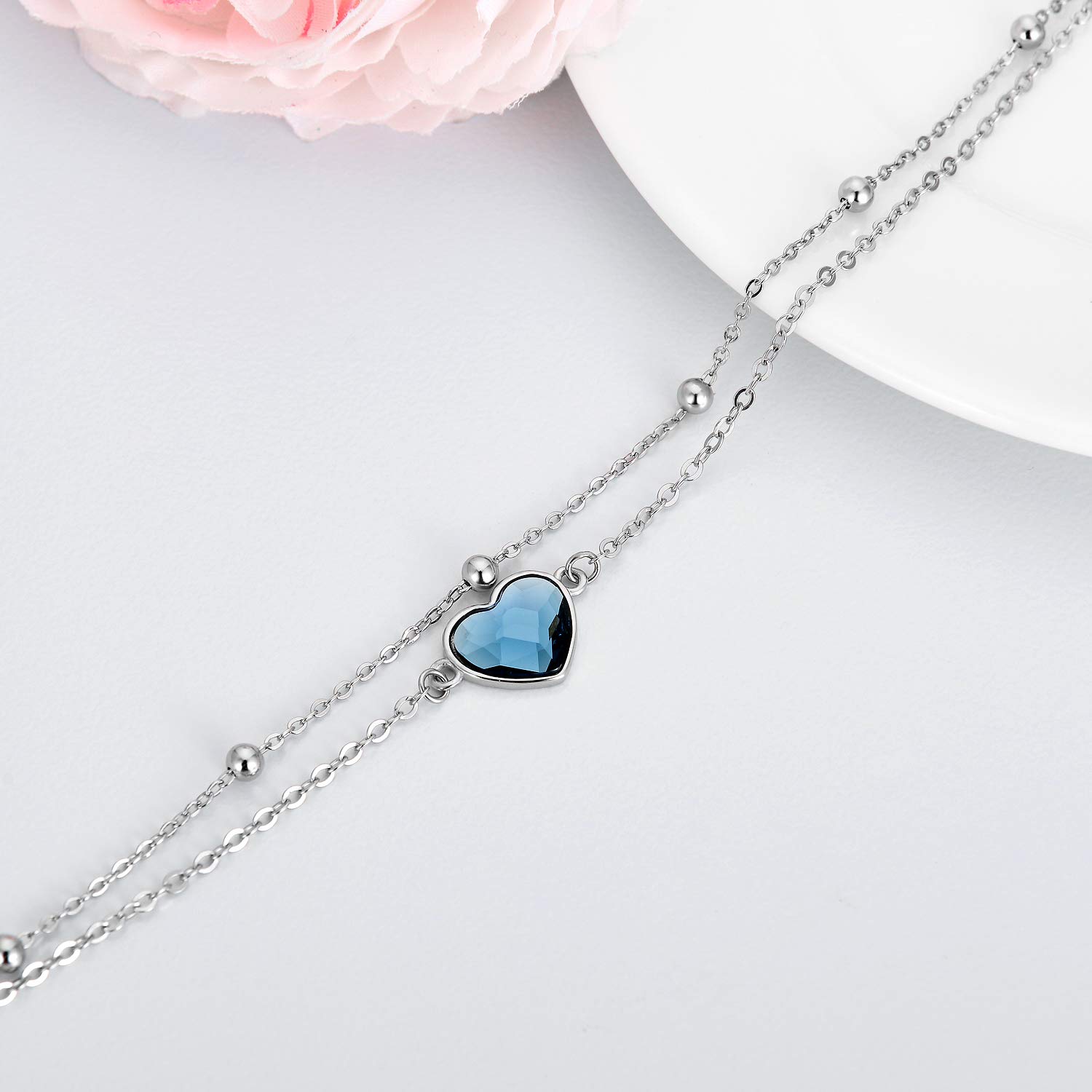 Liebe Herz Fußkettchen Sterling Silber 925 Damen Perlen Fusskettchen mit Kristalle 27cm
