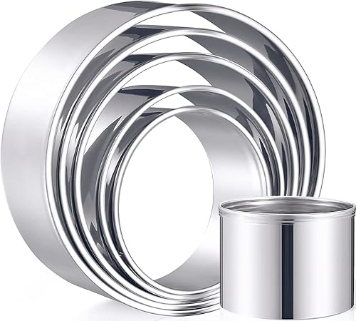 Juego de 6 cortadores redondos de galletas Moldes circulares de acero inoxidable para pasteles, galletas, albóndigas, pasteles, moldes de dona para