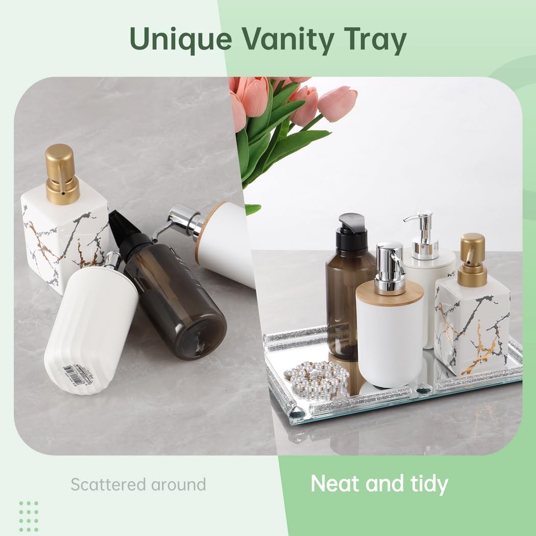 Bandeja de tocador para baño, bandeja de cristal, bandeja de cristal de espejo, bandeja de perfume para tocador, duradera para su uso, diseño antideslizante, decoración del hogar, oficina,