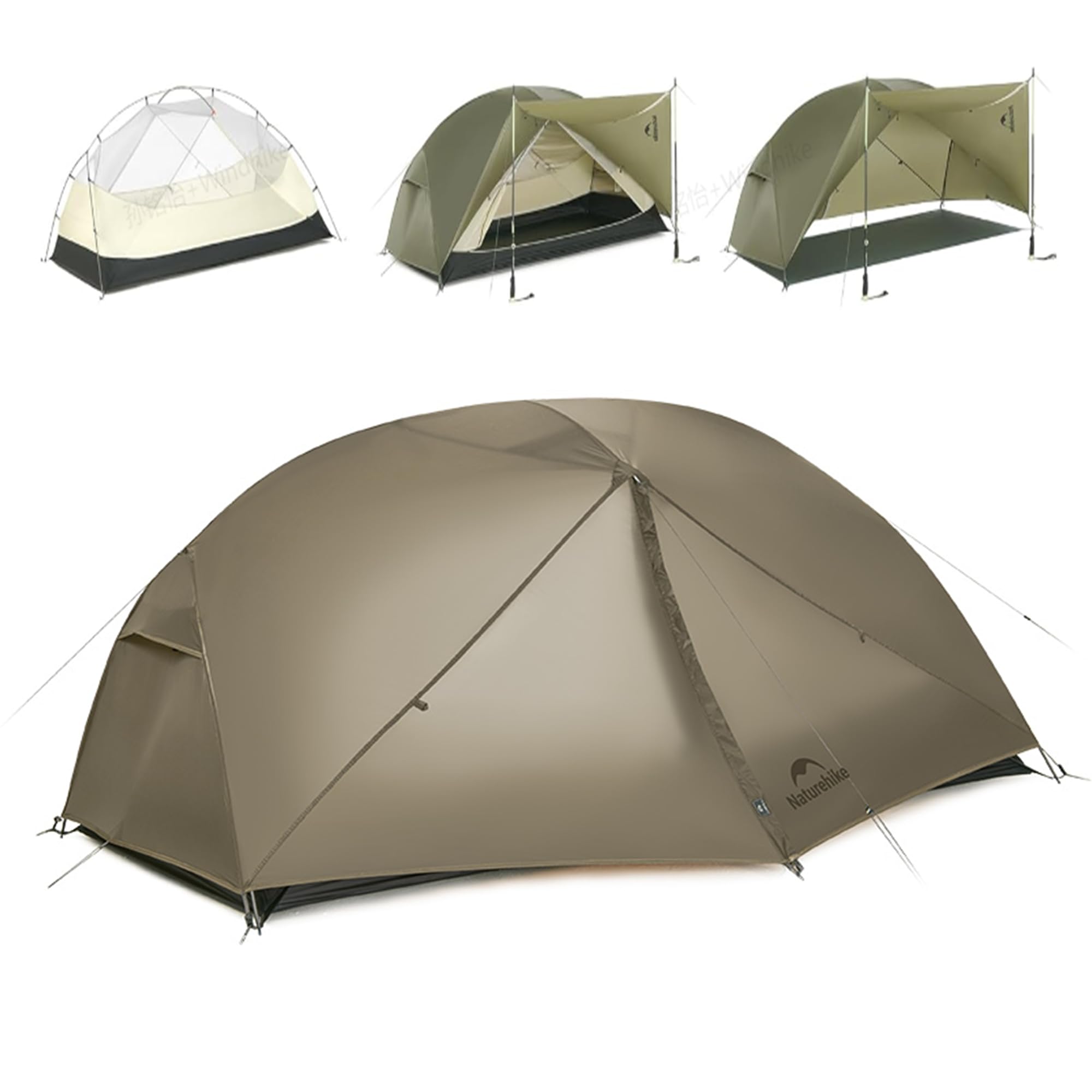 Naturehike Mongar Pro Ultralight Tent 1.76kg/3.88bs,2 Person Backpacking Tent,Waterproof & Quickly Build,4 Modes Of Use,20D Nylon Wind Resistant,Outdoor Hiking Tents with Front Porch(Brown)