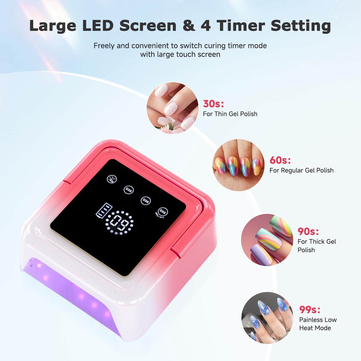 Lámpara de uñas LED UV inalámbrica, luz de uñas recargable de 108 W con 36 cuentas, lámpara de uñas de gel con pantalla táctil grande integrada para un fácil uso, luz UV de uñas con sensor automático