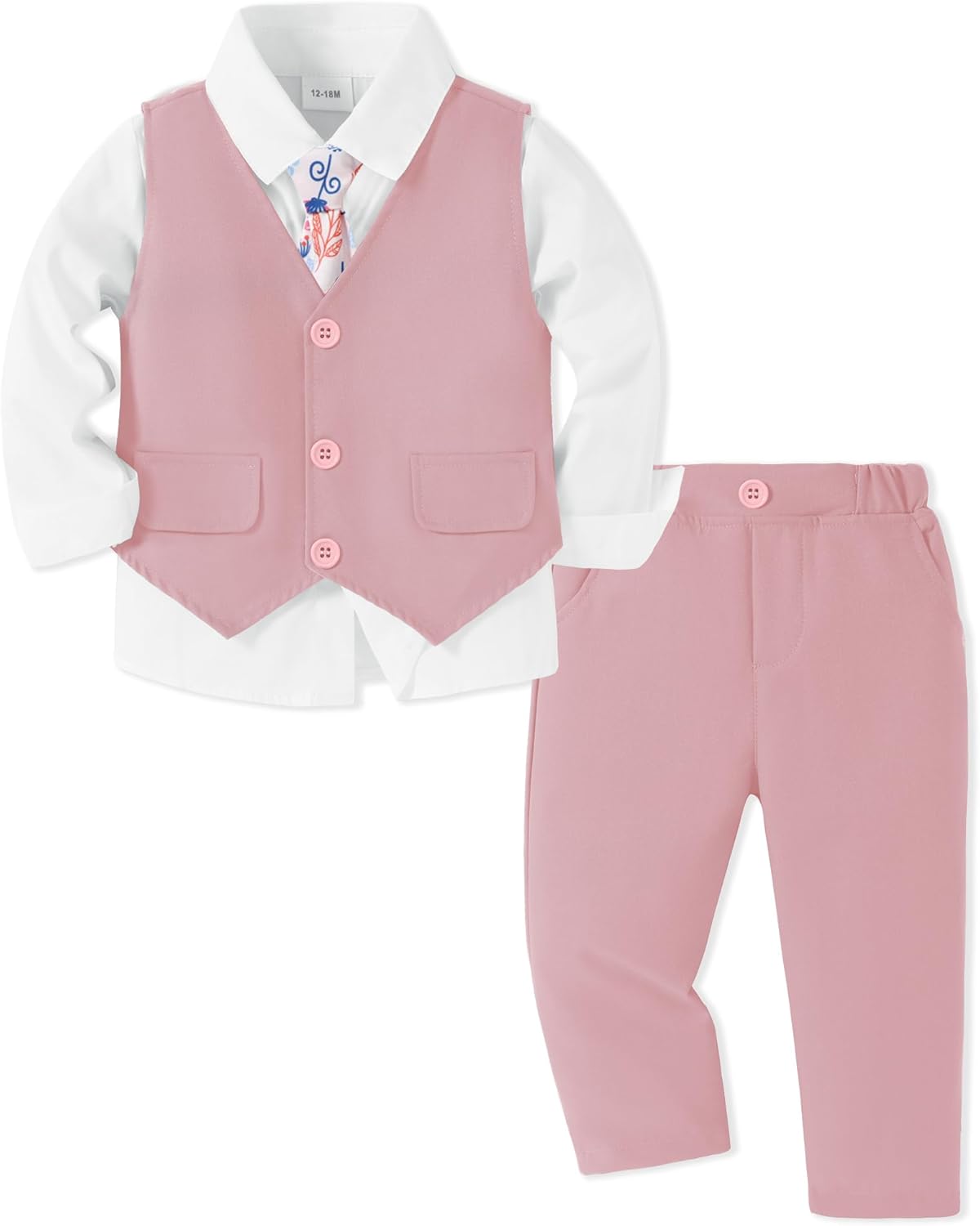SANMIO Boy Suit Toddler Boys Formal Dress Outfit Shirt+Printed Tie+Vest+Pants Baby Tuxedo Boys Wedding Clothes