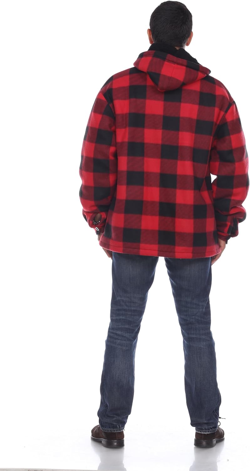 LeeHanTon Mens Sherpa Lined Plaid Hoodie Jacket Heavyweight Full Zip Fleece Coat with Pockets Winter Sweatshirt Big & Tall