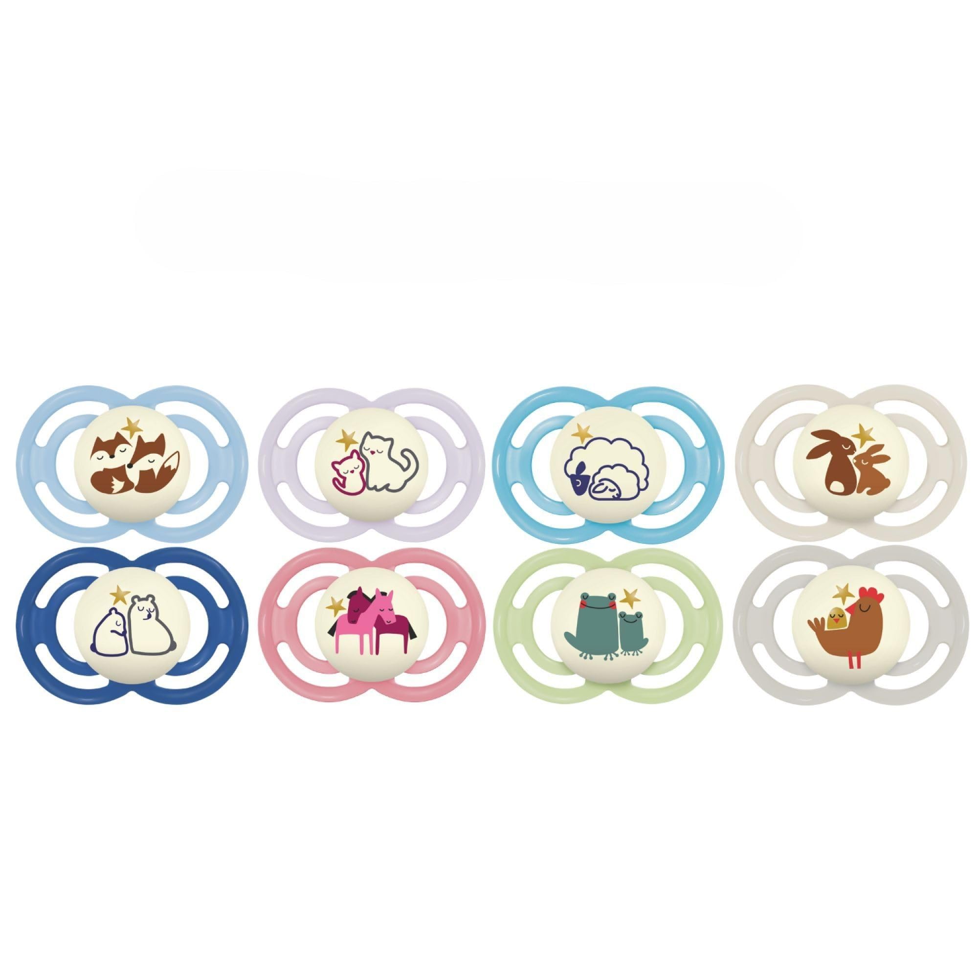 MAM - Perfect Night Dummy 18+ Months Animals (2 Pieces) Random Colour - Glow in The Dark Silicone Baby Pacifier - Ideal Baby Pacifier for Good Oral Development