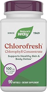 Nature’s Way Chlorofresh Chlorophyll Concentrate, Chlorophyll Supplements, Supports Detox Pathways* & Healthy Skin*, Chlorophyllin Copper Complex, Internal Deodorant*, 90 Softgels (Packaging May Vary)