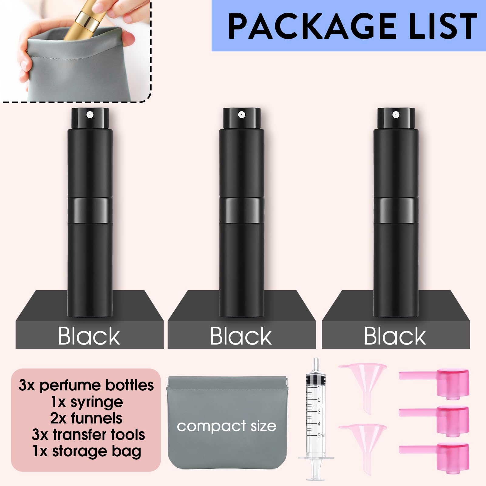Confezione da 3 flaconi spray vuoti da 8 ml per profumo da viaggio, nebulizzatore per profumo, dispenser portatile di colonia, mini spruzzatore per donne Twist Tpye