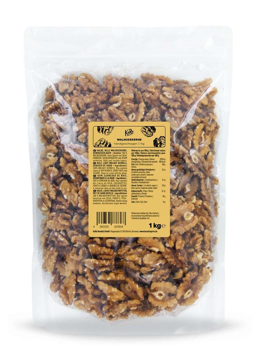 KoRo - Noci sgusciate grandi ed extra chiare 1 kg - Noci di prima qualità, al naturale e senza guscio