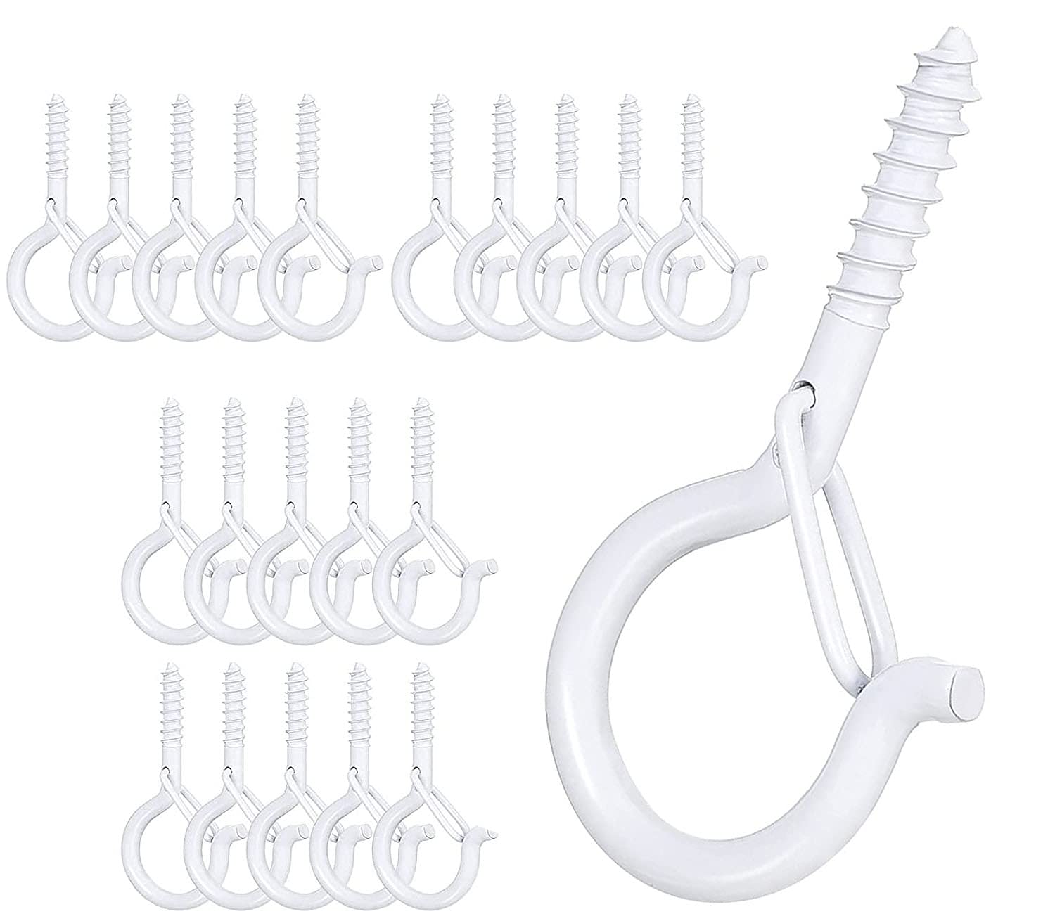 Q-Hanger Hooks, Outdoor Ceiling Screw Hook, String Lights Wall Cabinet Ceiling Hooks, Hanging Fairy Lights Plants Wind Chimes Light, Safety Buckle Design for New Year Party, White, 20 PCS