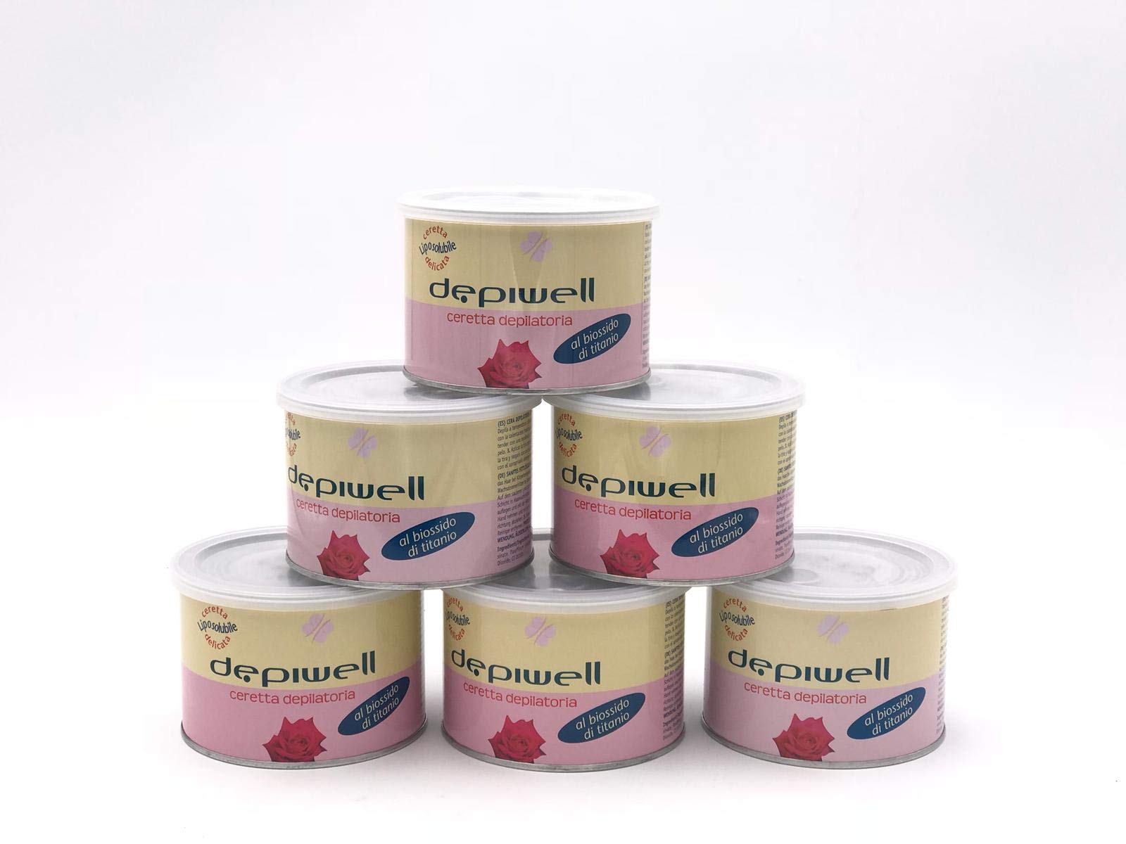 KIT DEPILAZIONE 6 PZ CERA VASO DEPILATORIA 400ml | AL BIOSSIDO DI TITANIO ROSA