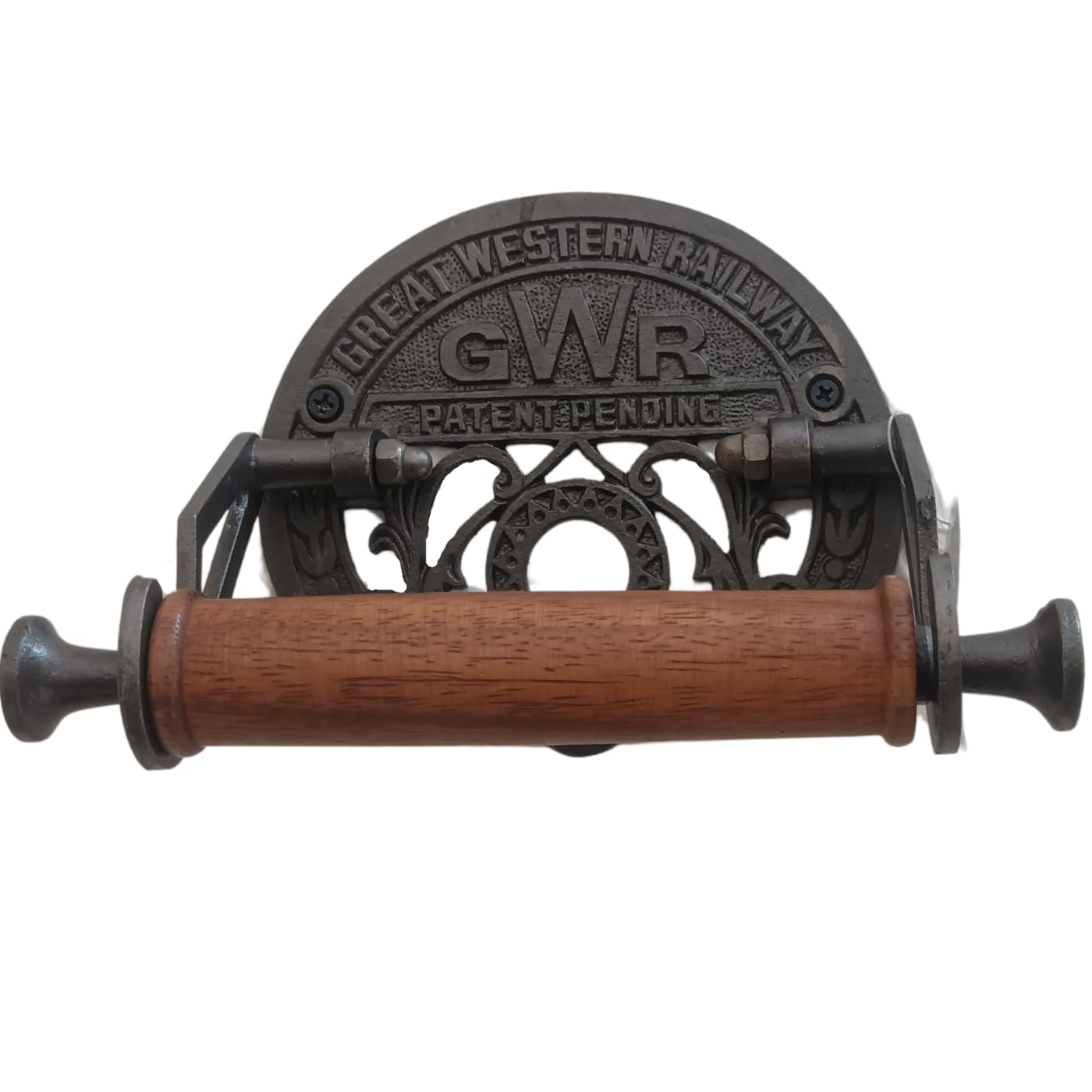 Fenzo Traditional Toilet Roll Holder Wooden Roller Victorian Railway Station Cast Iron Vintage Design Wall Mounted Loo Roll Holder, Elegant Touch, Easy Installation (Style 3) — image 1
