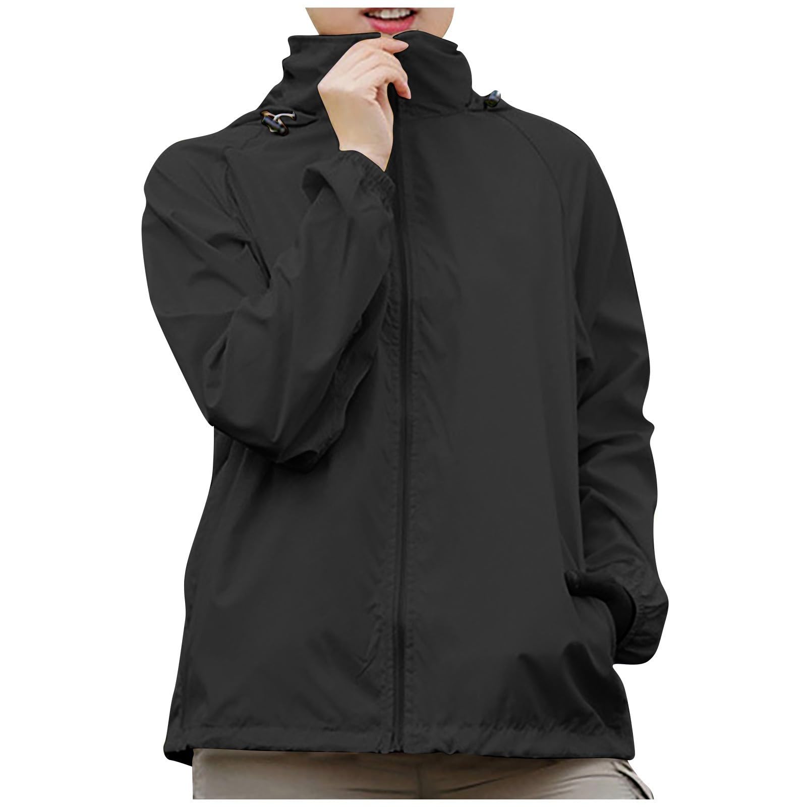 Womens Rain Jacket Outdoor Sports Windbreaker Jackets Lightweight Waterproof Raincoat Solid Color Packable Rain Coats