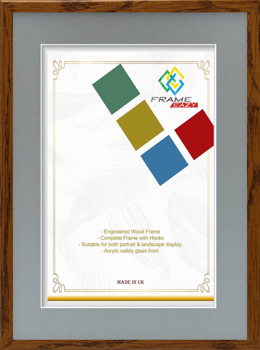 FRAME EAZY Walnut 24x20 Photo Frame with 20x16 Grey Mount to Hang Portrait or Landscape - Thin Picture Frame With Safe Perspex Front - 24" x 20" For Picture Size 20" x 16"