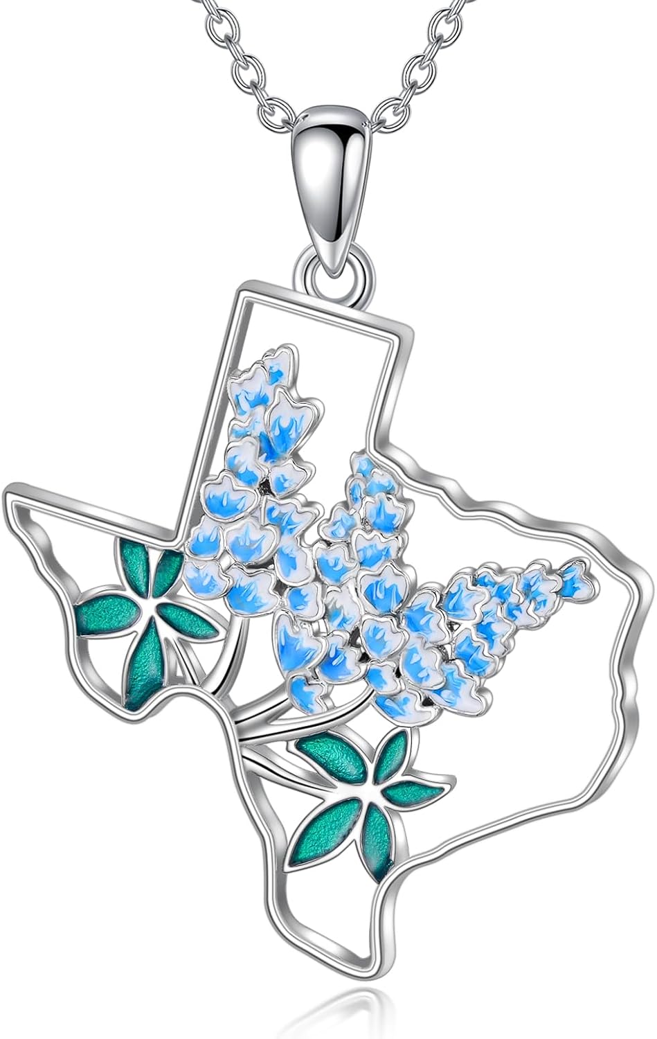 Texas Necklace 925 Sterling Silver Texas State Map Flag Pendant Hometown Bluebonnets Jewelry Texas Gifts for Women Love TX