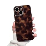 Cute Phone Case for iPhone 15 Case Amber Leopard Full Camera Protective Slim Shockproof Aesthetic-Brown Amber