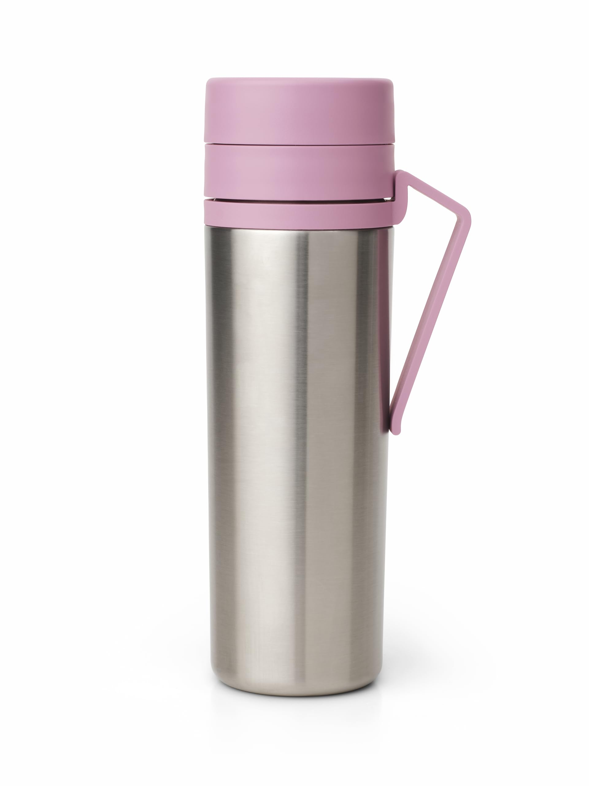 Brabantia - Make & Take Insulated Flask with Belt-Clip, Keeps Drinks Hot for 6 Hours or Cold for 12 Hours, Dishwasher Safe Leak-Proof Flask - Lilac Pink, 0.5L