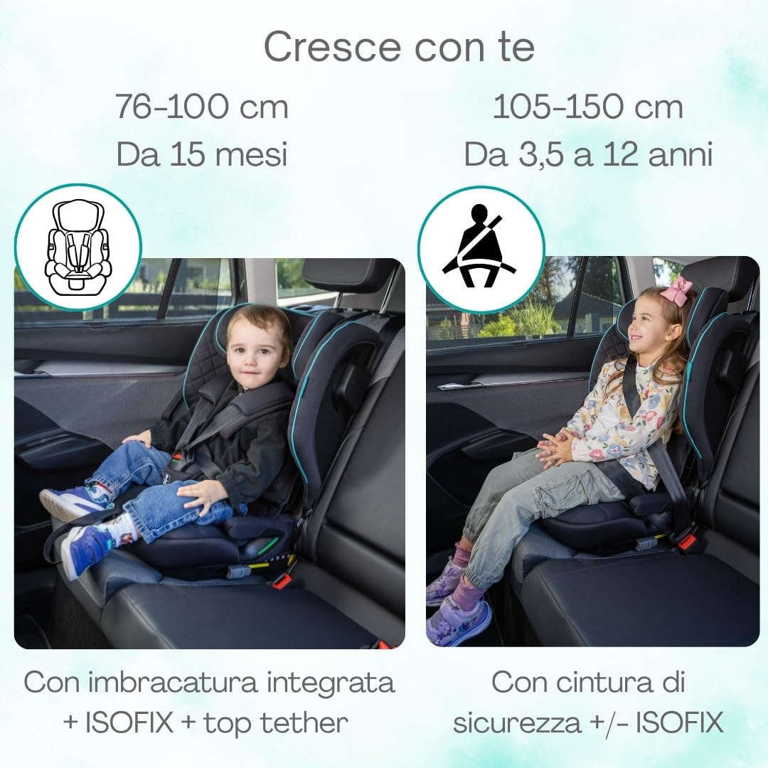 Urban Kanga Wallaroo Grow Seggiolino Auto Pieghevole ISOFIX 76-150 cm | i-Size R129, Top Tether e imbracatura integrata a 5 punti