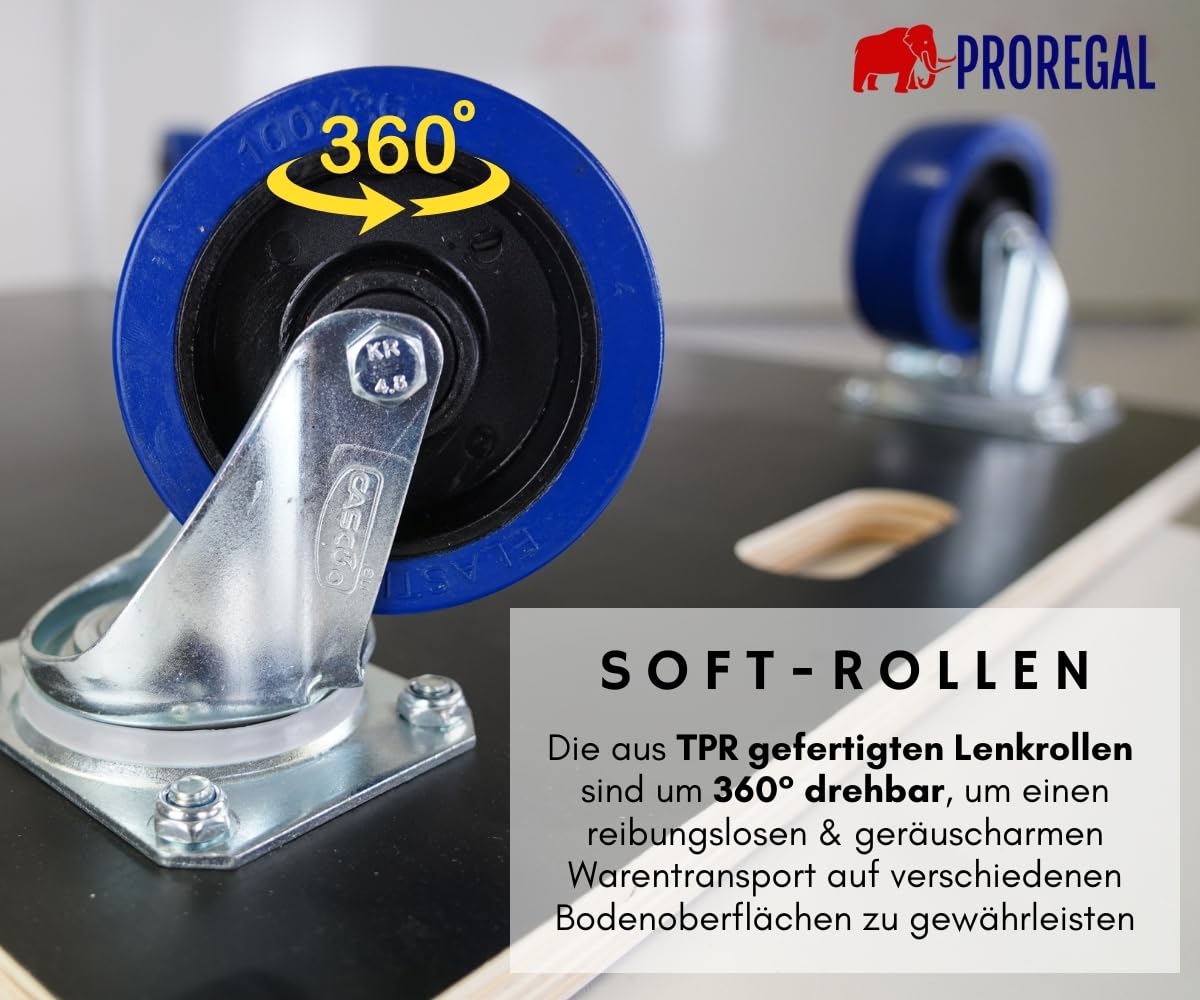 PROREGAL 2er Set Transportroller 800kg 80x60 cm mit 2X Feststellbremse Hercules Schwerlast 4 Gummirollen & Griff, Siebdruckplatte rutschfest, Rollbrett für Möbel Reifen Kisten Möbelroller Werkstatt