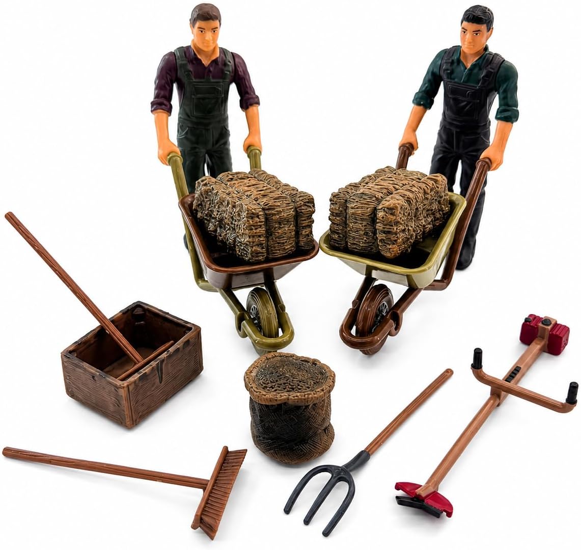 12 Pcs Little Farmer People Figures, Realistic Farm Scene Figures with Mini Tools, Realistic Hand Painted Miniature Farm Keeper Farmhouse Display Collectible Figurines Cake Topper