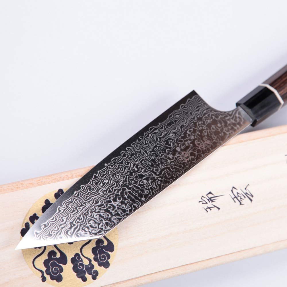 KIRITSUKE/Nóż Santoku – nóż kuchenny, nóż szefa, nóż do mięsa, nóż uniwersalny i japońska stal proszkowa SG2, 62 warstwy stali damasceńskiej i 7-kątny uchwyt z drewna Pakka, ostrze 180