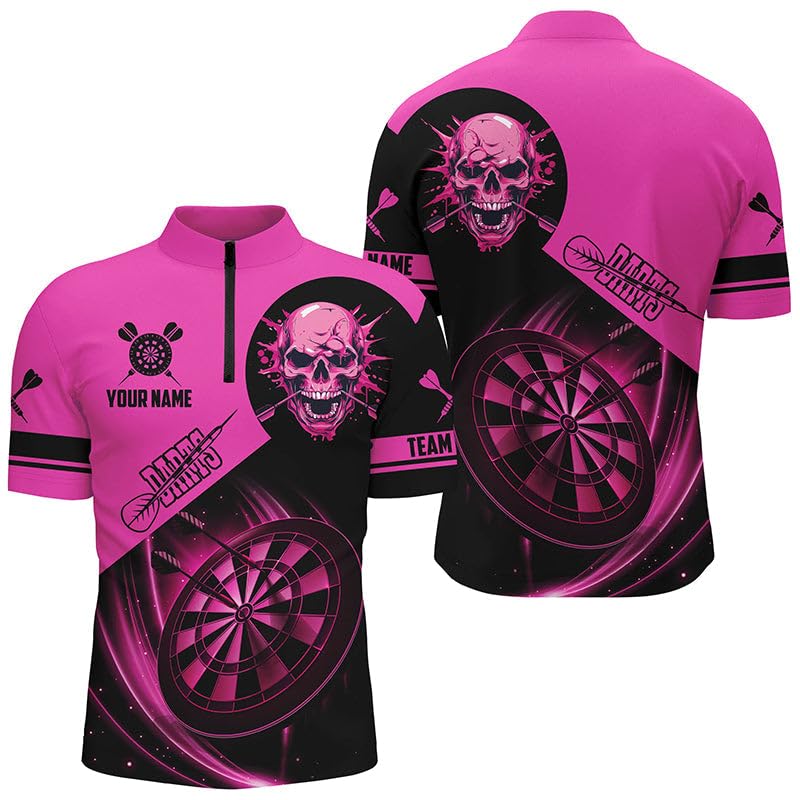 Individuelle Dartshirts für Herren & Damen, personalisierte Totenkopf-Dartteam-Trikots Dartboard-Shirts | Pink T2109