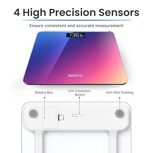 Vista 40 de RENPHO Báscula para peso corporal, báscula de baño con pantalla LED retroiluminada, altamente precisa y mide un peso de hasta 400 lb/180 kg, Mármol