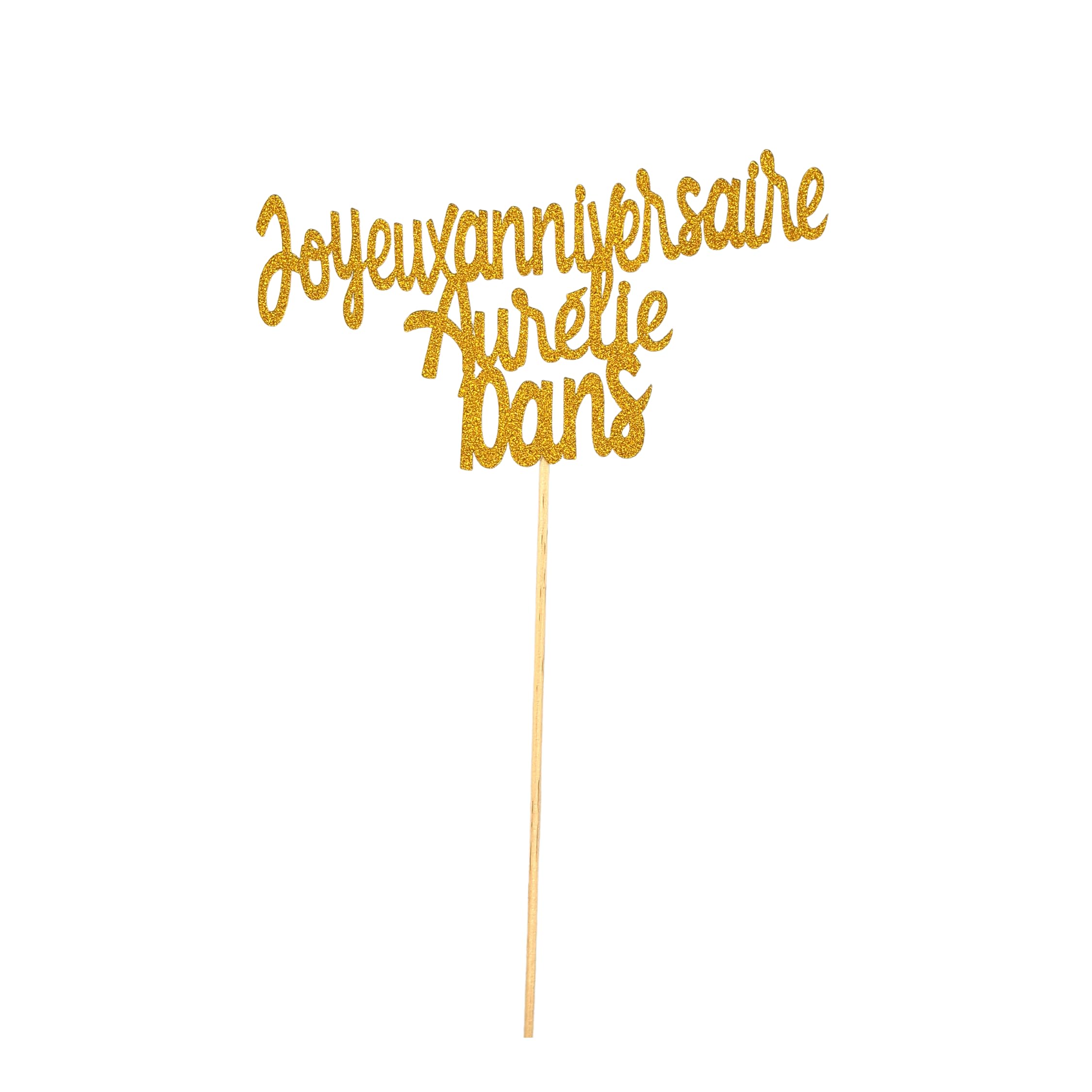 Cake Topper Joyeux Anniversaire Personnalisé Doré Pailleté Recto Verso Décoration Gâteau Anniversaire