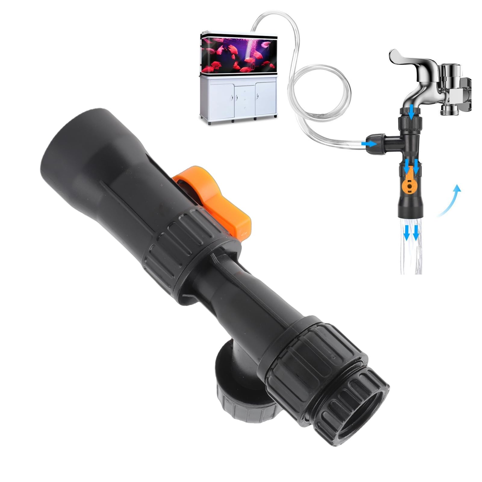 AYNEFY Fish Tank Water Changer Faucet Adapter, Aquarium Water Changer with 3 Tab Connecter, Vacuum Siphon Gravel Cleaner Plastic Connector Replacement