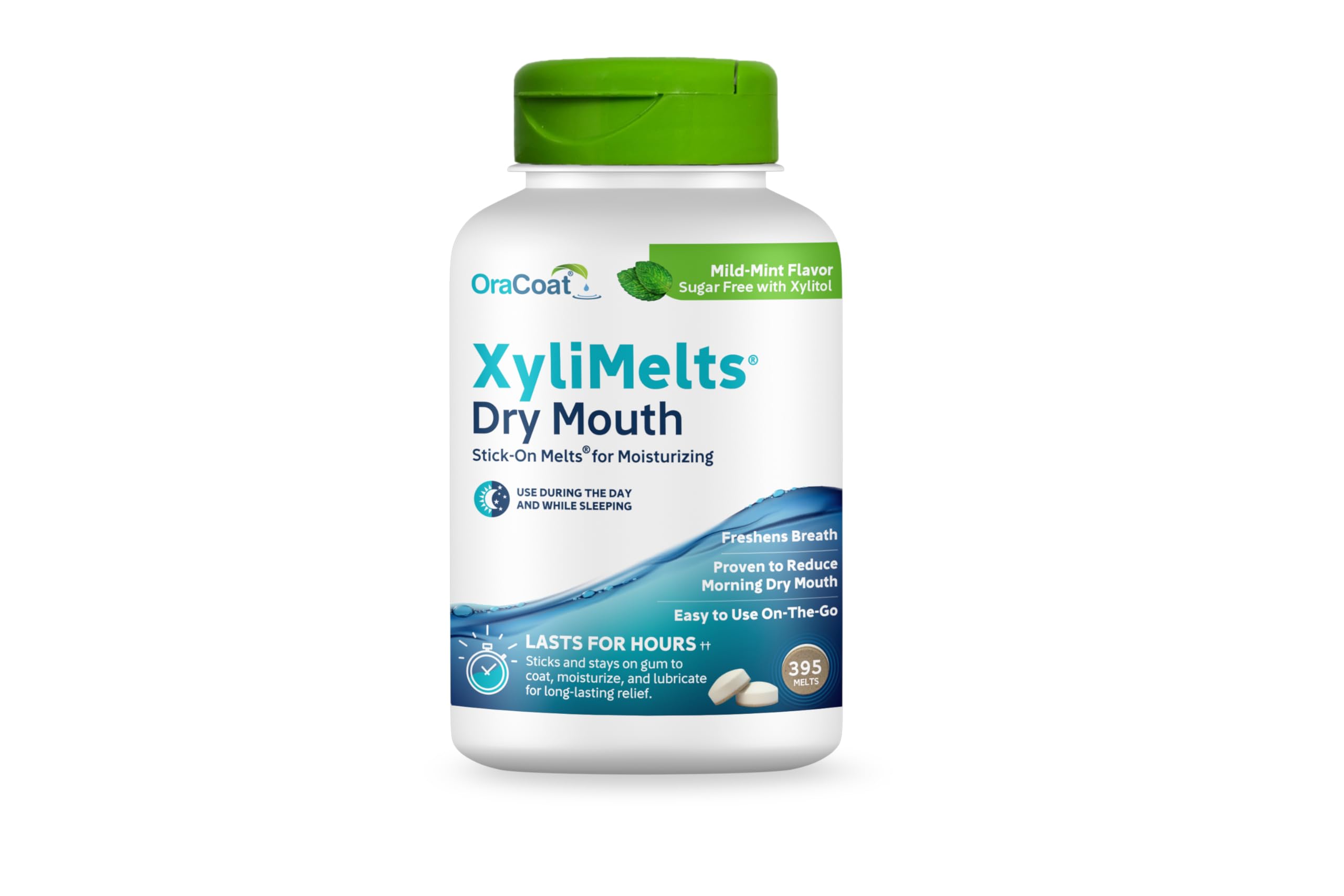 Oracoat XyliMelts for Dry Mouth Night Time or Day - Moisturizing Dry Mouth Adhering Discs, Sugar Free with Xylitol, 395 Count, Mild Mint Flavor, 8-