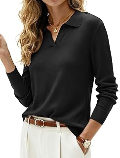 2025 Women's Wool Blend Sweaters, Long Sleeve Polo Shirts, V Neck Knitted Fall Tops