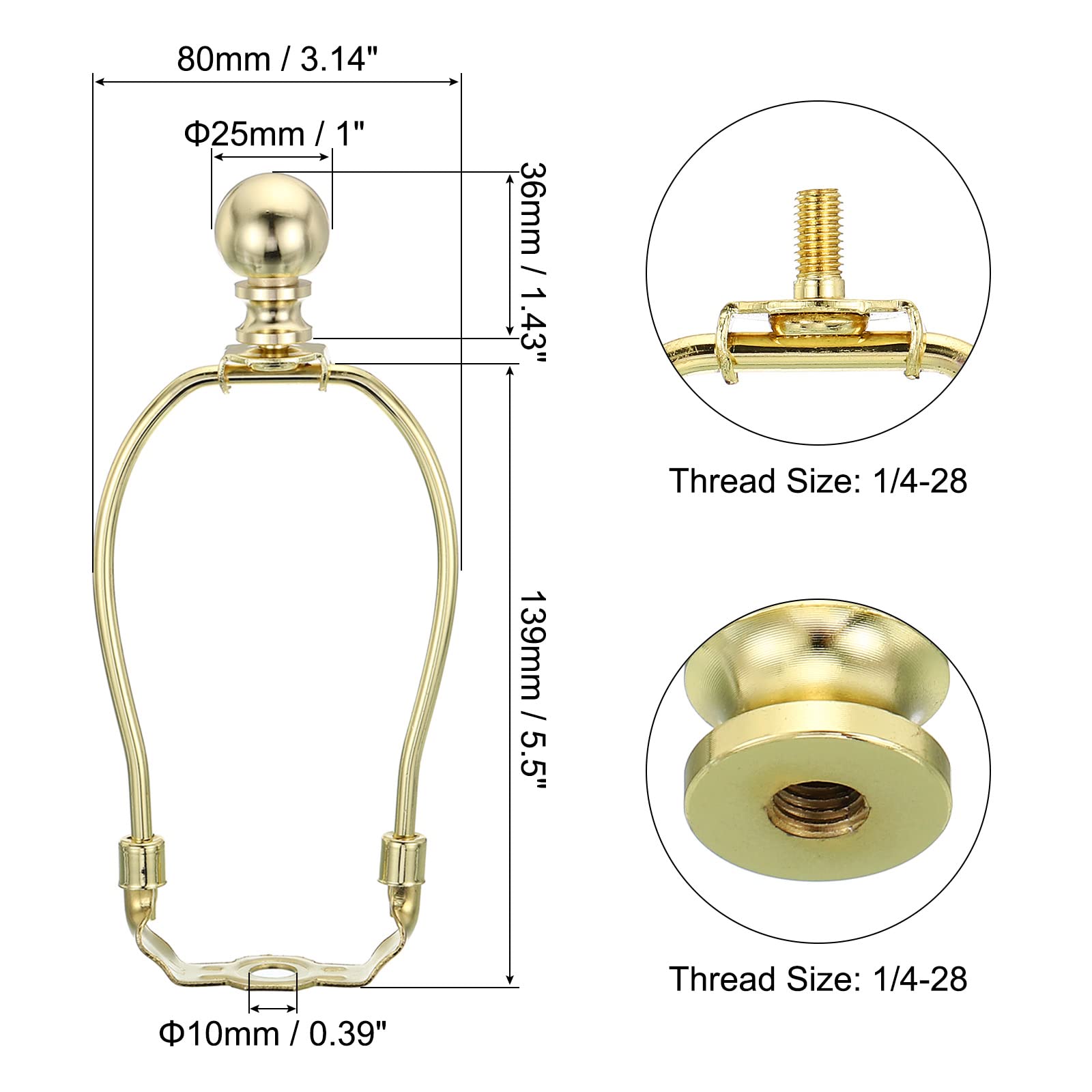 PATIKIL 5 Inch Lamp Harp Kit With Finial, 2 Set Detachable Shade