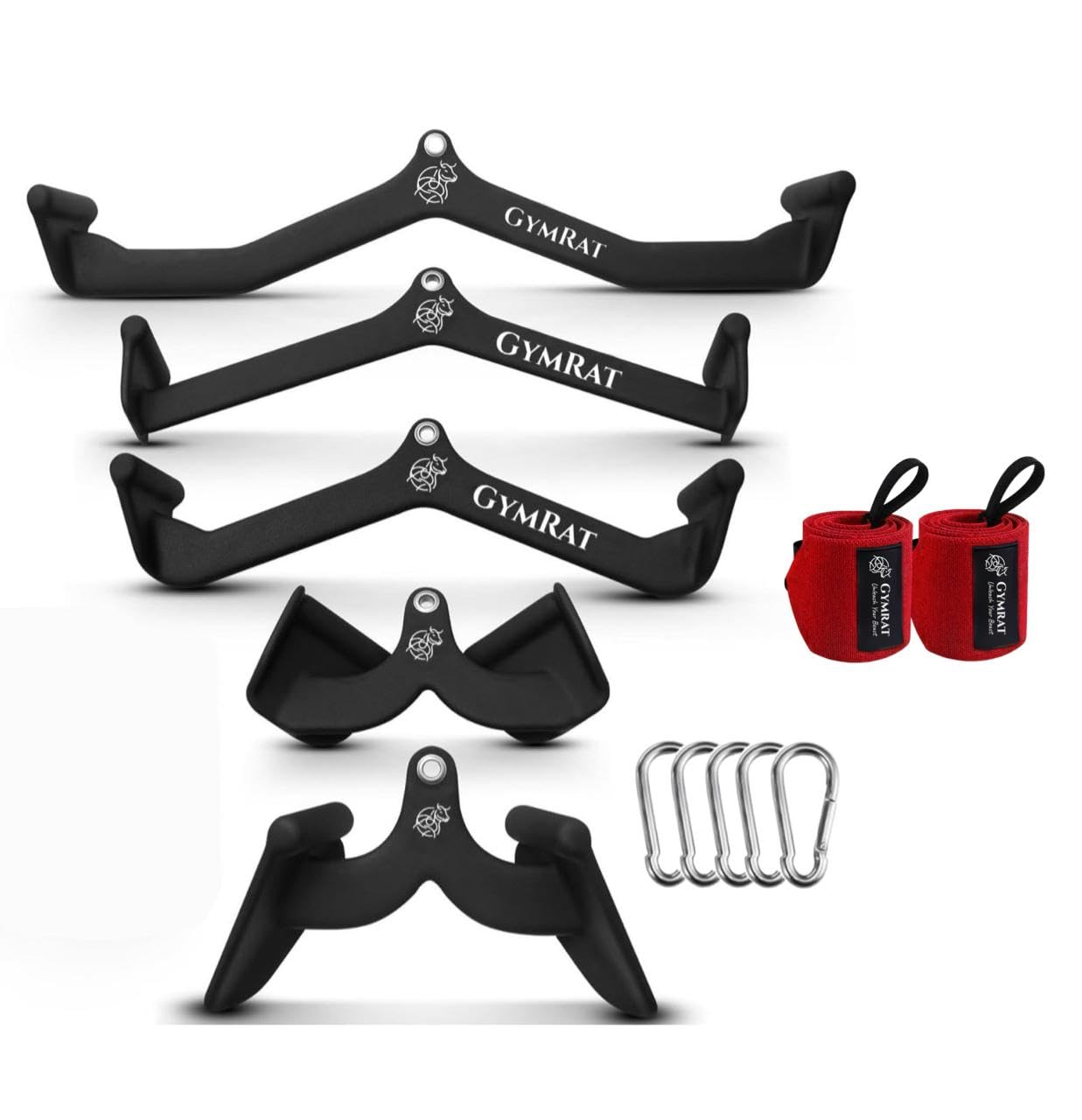 GYMRAT™ LAT Pulldown Attachments, Thickened Ergonomic Back Tricep Training Handle, LAT Pull Down Bar for Press Down Exercises, Cable Attachments for Gym and Home (Set of 5 Handles + 5 Pieces Snaphook)-image-8