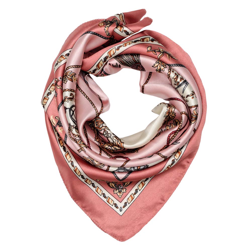 QBSM 35'' Satin Seidentuch – Großes Quadratisches Kopftuch für Frauen, Seidenschal für Haar, Schlaf & Hals (90x90cm) (Tassel Mirror Pink)