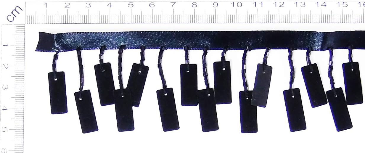 2 Yards Hanging Beaded Fringes- Black Rectangle Sequin Paillettes Charms with Cut Glass Tube Beads On Satin Ribbon Tape for Sewing Quilting Renaissance Dance Hawaiian Bridal Costumes Drapery