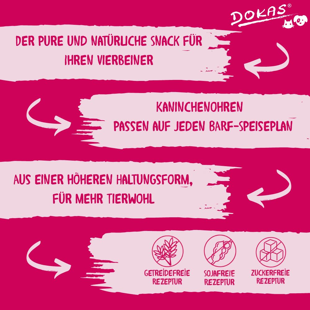DOKAS Królicze uszy z futerkiem – naturalna przekąska premium bez zbóż, dla psów, w 100% z królika, krótka dla małych psów, 1 x 100 g