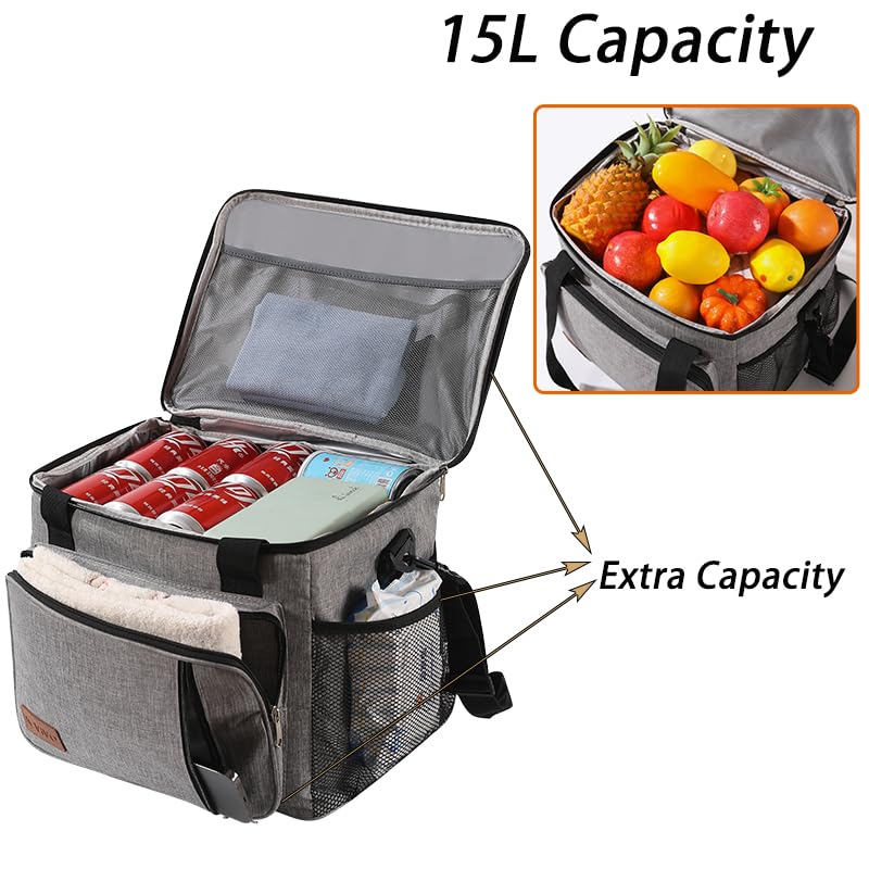 Vivo Technologies Cooler Bag Thermal Insulated Picnic Family Lunch Bag Waterproof Cool Bags Large Shopping Bag for Beach Picnic Camping Travel Grey