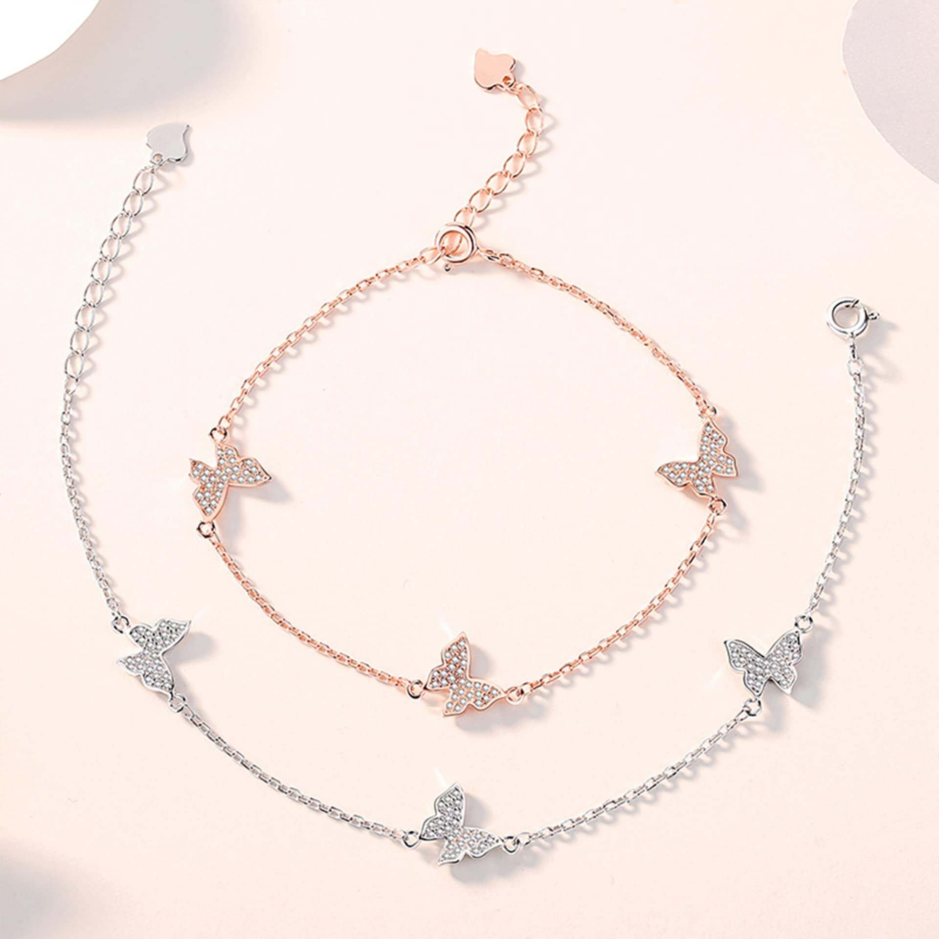 Armband für Frauen 925 mit Schmetterling, Zirkon, Geschenke für ihre Frauen Girls Beste Freundin Geburtstagskette 17+3 cm