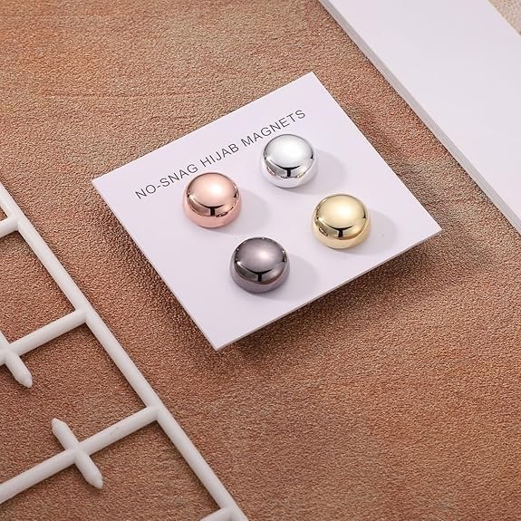 CPD Empire 4 Pairs Hijab Magnetic Pins, Multi-Use Strong Hijab Magnets Pinless Brooch Round Style No-Snag Scarf Clasp for Women Clothes Shirts Scarves (Plating), Medium, Magnet, no gemstone | Set of 4 4