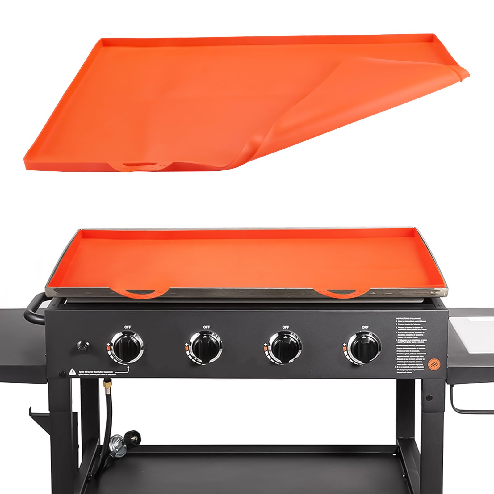 Silicone Grill Mat, 36 Inch Griddle Mat Protective, Heavy Duty Food Grade Blackstone Silicone Griddle Cover with Handle, All Season Cooking Surface Protective Cover (Orange)