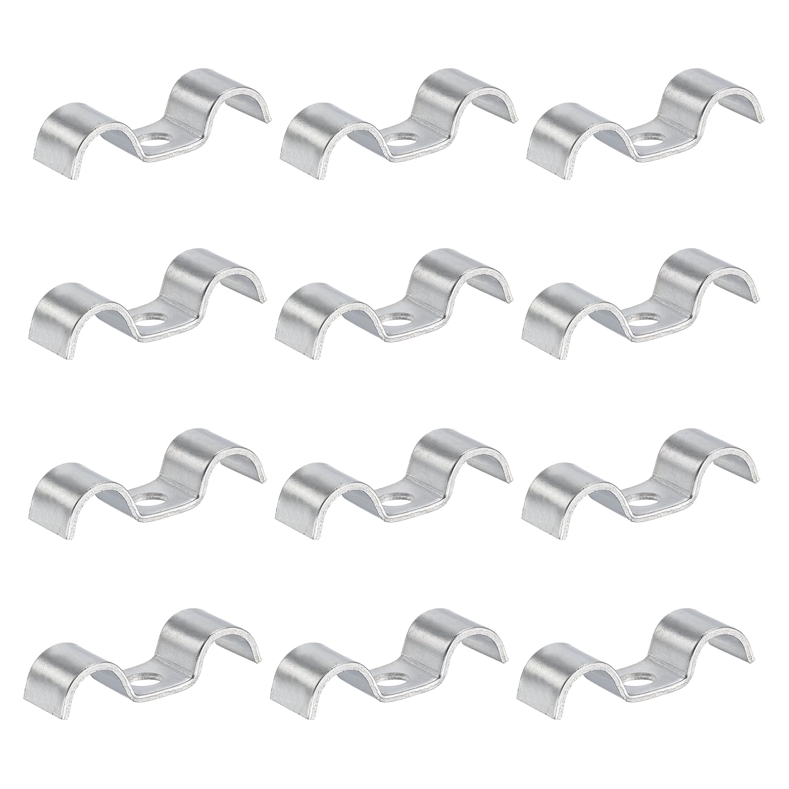 sourcing map 12Pcs Stainless Steel Double Line Clamp 12 mm / 1/2 inch Fuel Lines Clips M-Shape Mounting Clip for Brake Fuel Lines Tubes Wire Pipe Cord Installation, Silver
